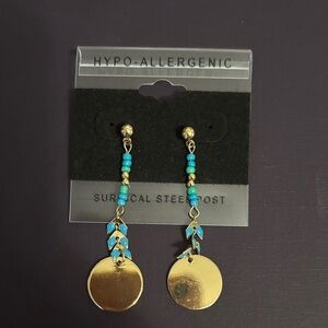 Gold and Turquoise Dangle Earrings